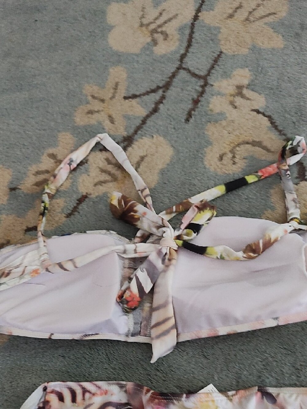 Floral Watercolor Bandeau Bikini Set - White/Pastel - Picture 8 of 9
